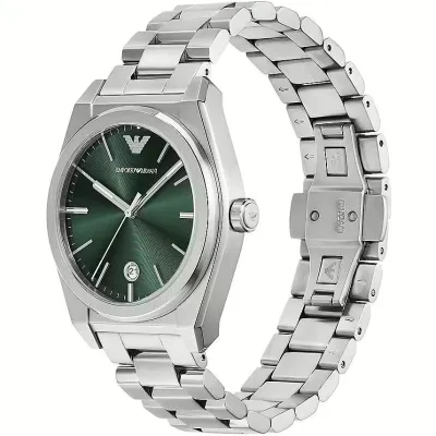 Emporio Armani Silver Tone Federico Green Dial Watch